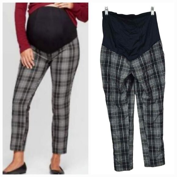 Isabel Maternity by Ingrid & Isabel Pants - Isabel Maternity Black Plaid Slim Ankle Pants Crossover Panel Belly Support Sz 2